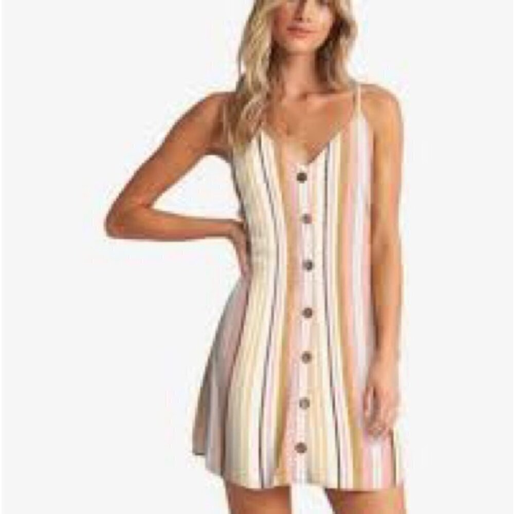 Billabong Tan and Orange Buttoned Mini Slip Sundress Sz L